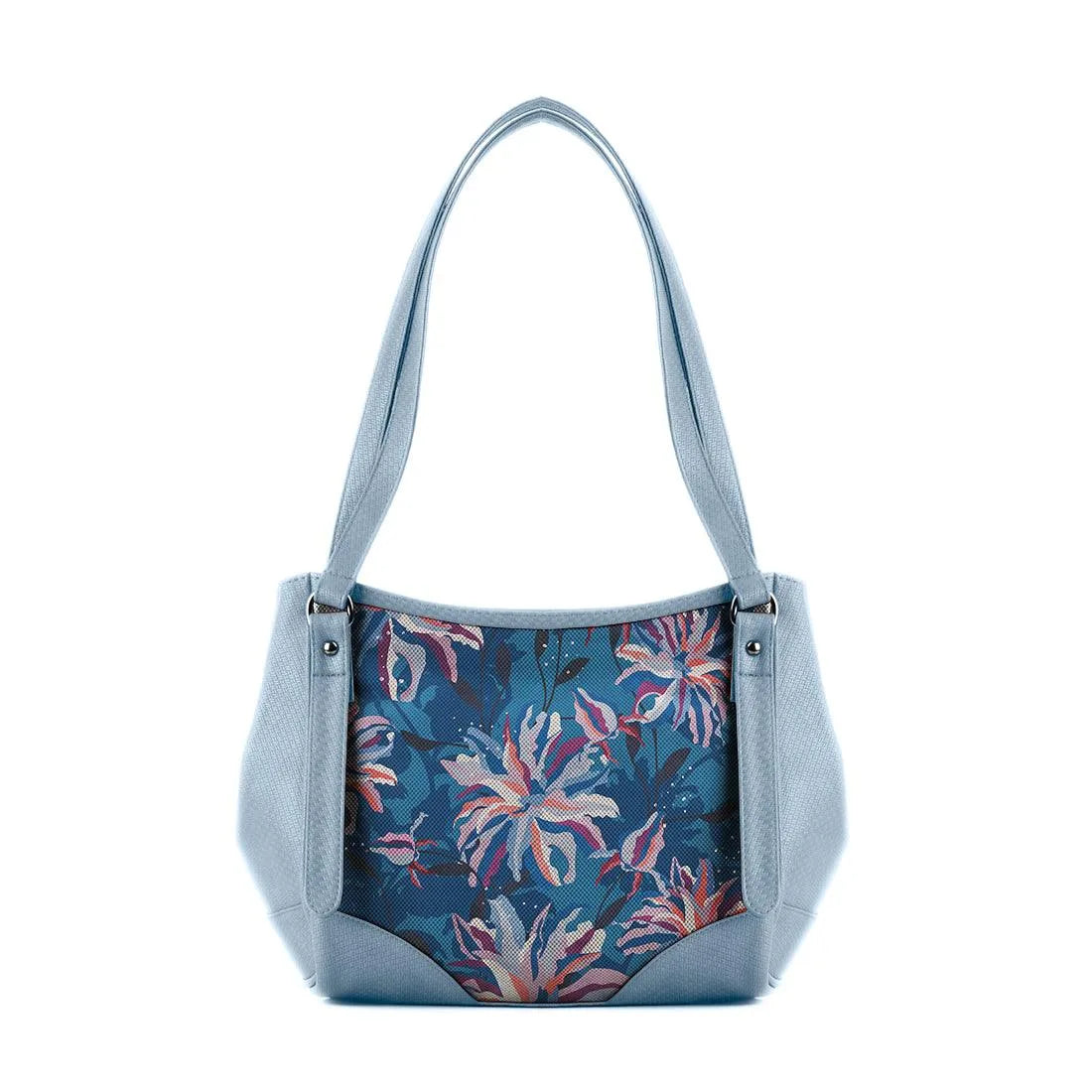 Blue Leather Tote Bag Sea Leaf - 1