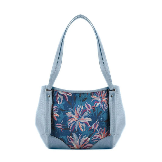 Blue Leather Tote Bag Sea Leaf - 1