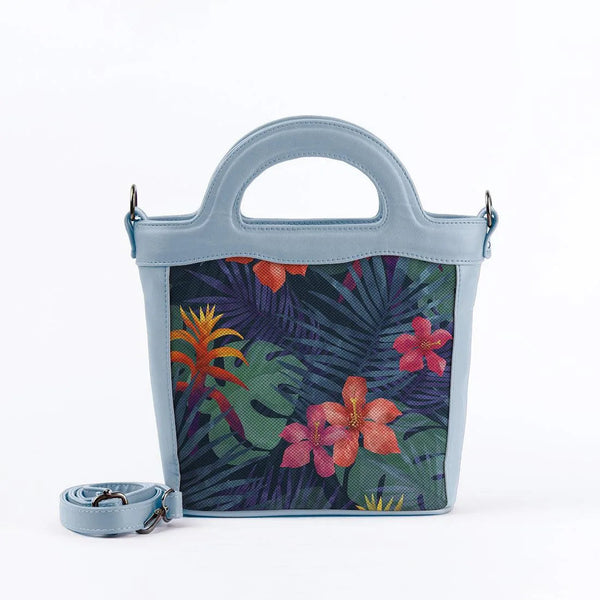 Blue Top Handle Handbag Dark Floral - CANVAEGYPT