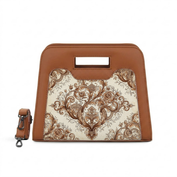 Havana Chic Peek Handbag Vintage Baroque Scrollwork Tan Damask Pattern - 1