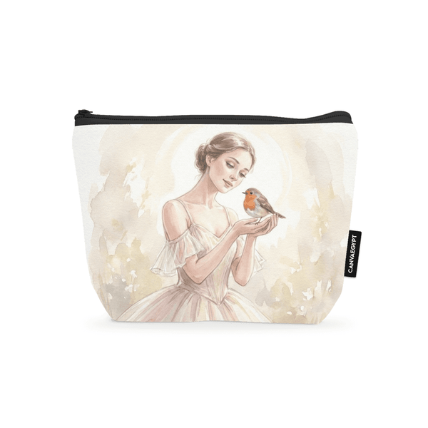 Makeup Pouch Watercolor Ballerina and Robin Bird Art