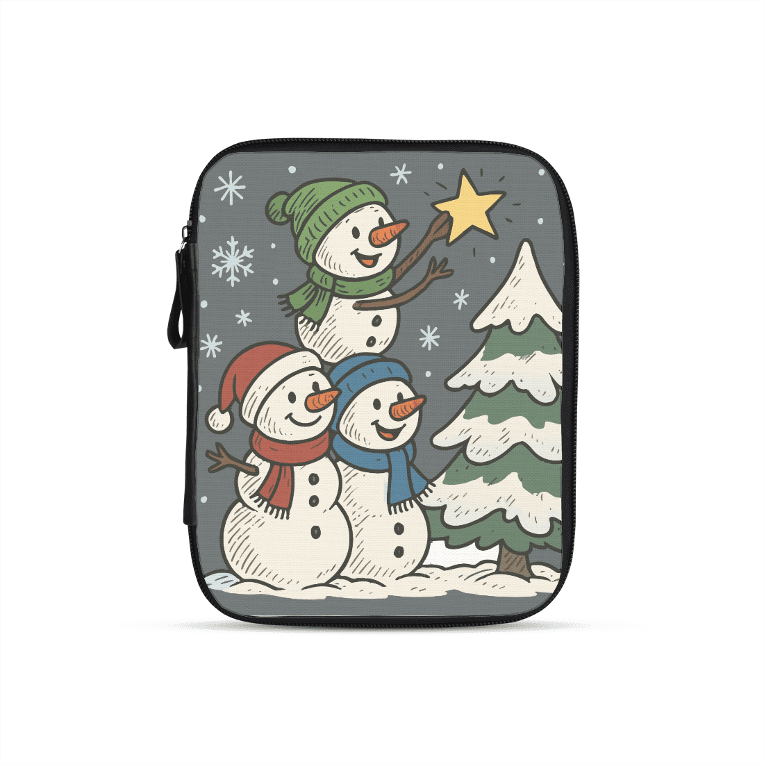 Tablet Sleeve - Cute Snowmen placing star on the Christmas tree