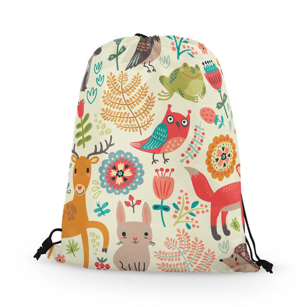Drawstring Bag Forest Animal White