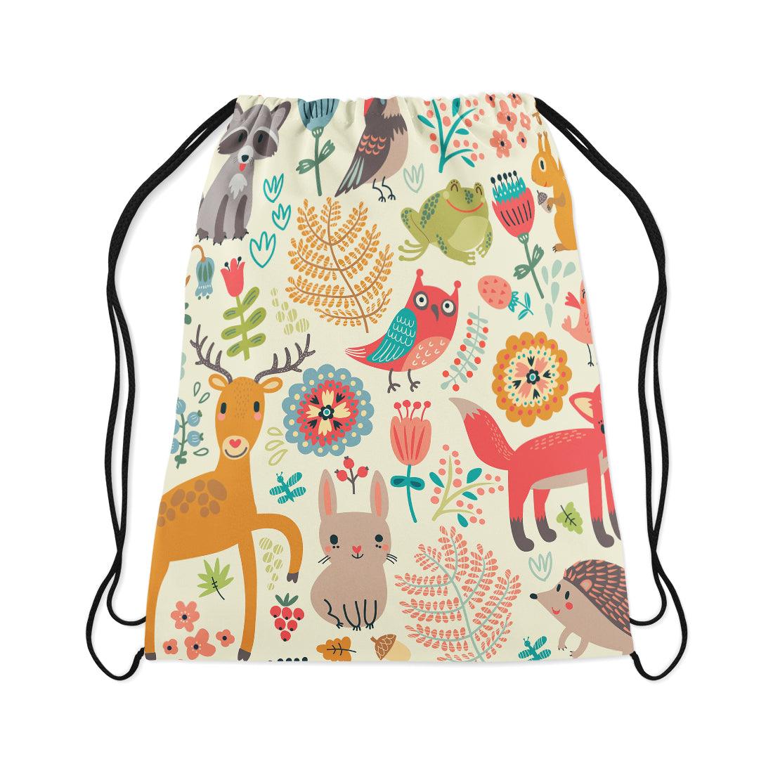 Drawstring Bag Forest Animal White - CANVAEGYPT