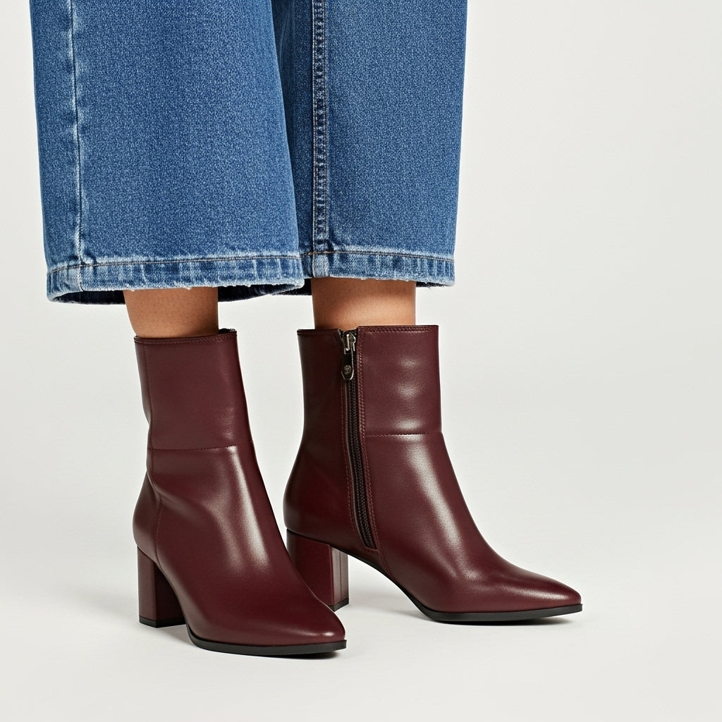 burgundy Bold Stride Ankle Boots