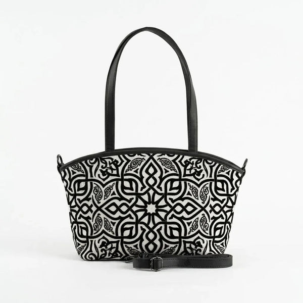 Black Wide Tote Black and White Geometric Pattern Minimalist - 1