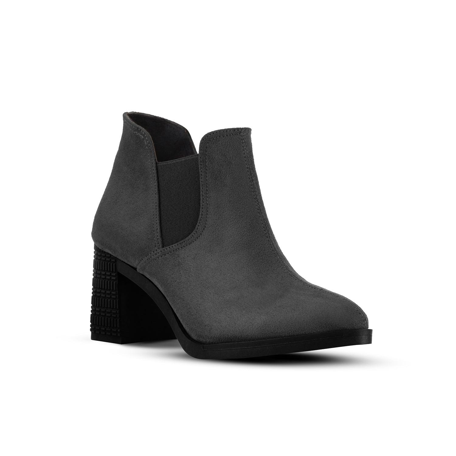 Grey Slit Heeled Bootie - CANVAEGYPT