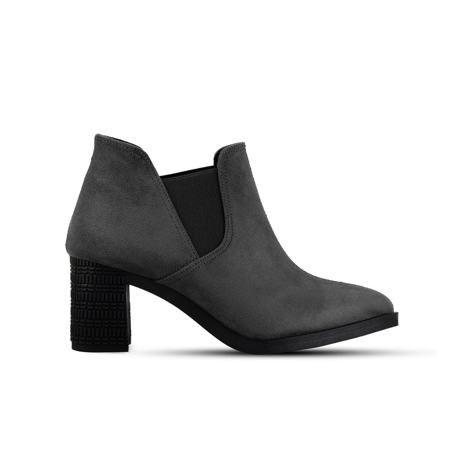 Grey Slit Heeled Bootie - CANVAEGYPT