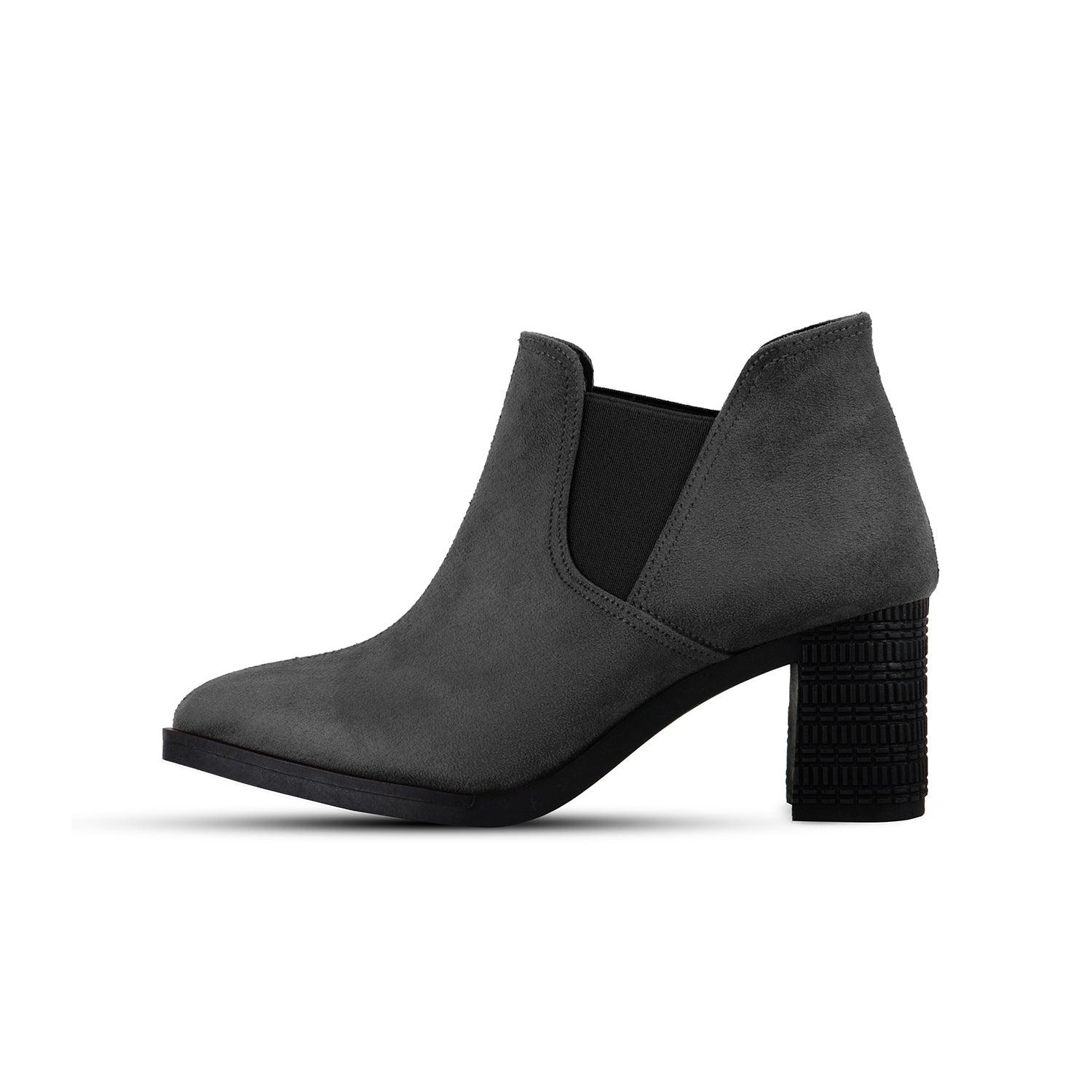 Grey Slit Heeled Bootie - 4