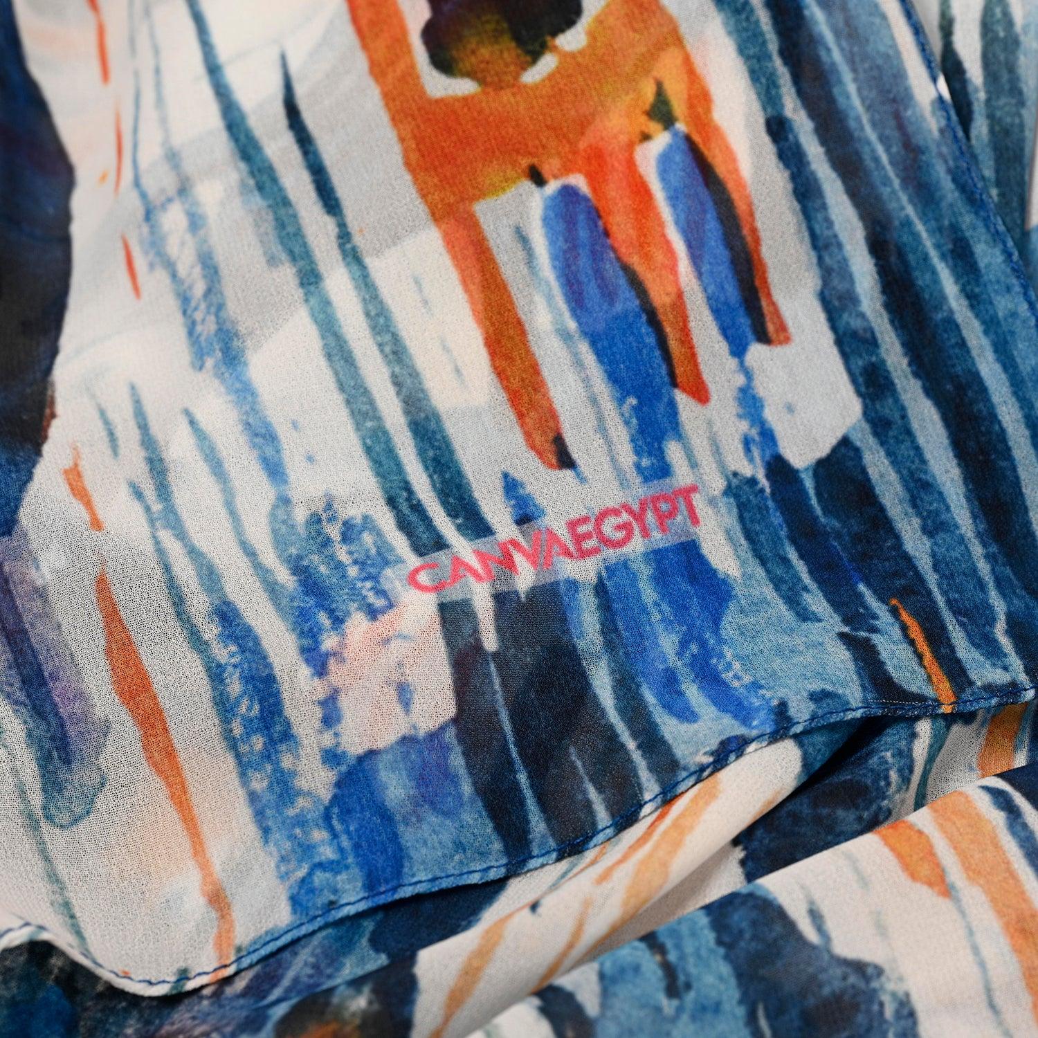 Hijab Scarf Blue circle - CANVAEGYPT