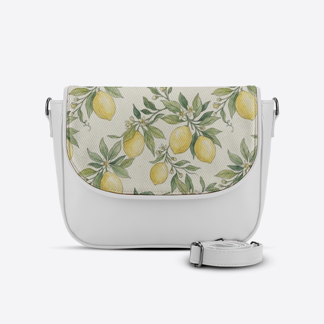 White Messenger Crossbody Vintage Mediterranean Lemon Orchard Hand-Painted - 1