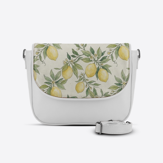 White Messenger Crossbody Vintage Mediterranean Lemon Orchard Hand-Painted - 1