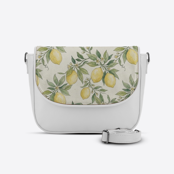 White Messenger Crossbody Vintage Mediterranean Lemon Orchard Hand-Painted - 1