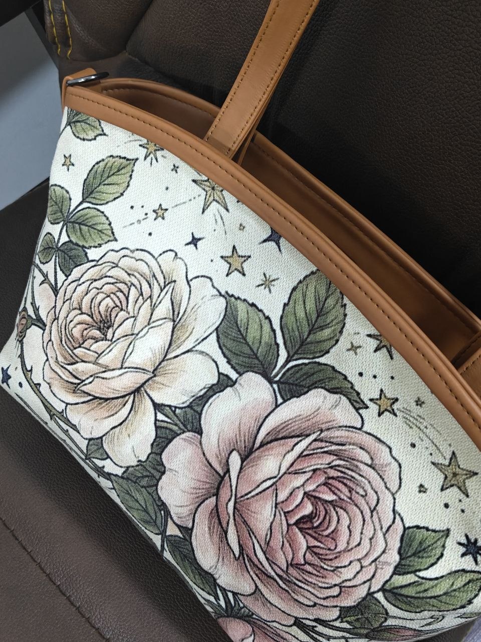 Wide Tote Bag Vintage Enchanted Garden with Celestial Star