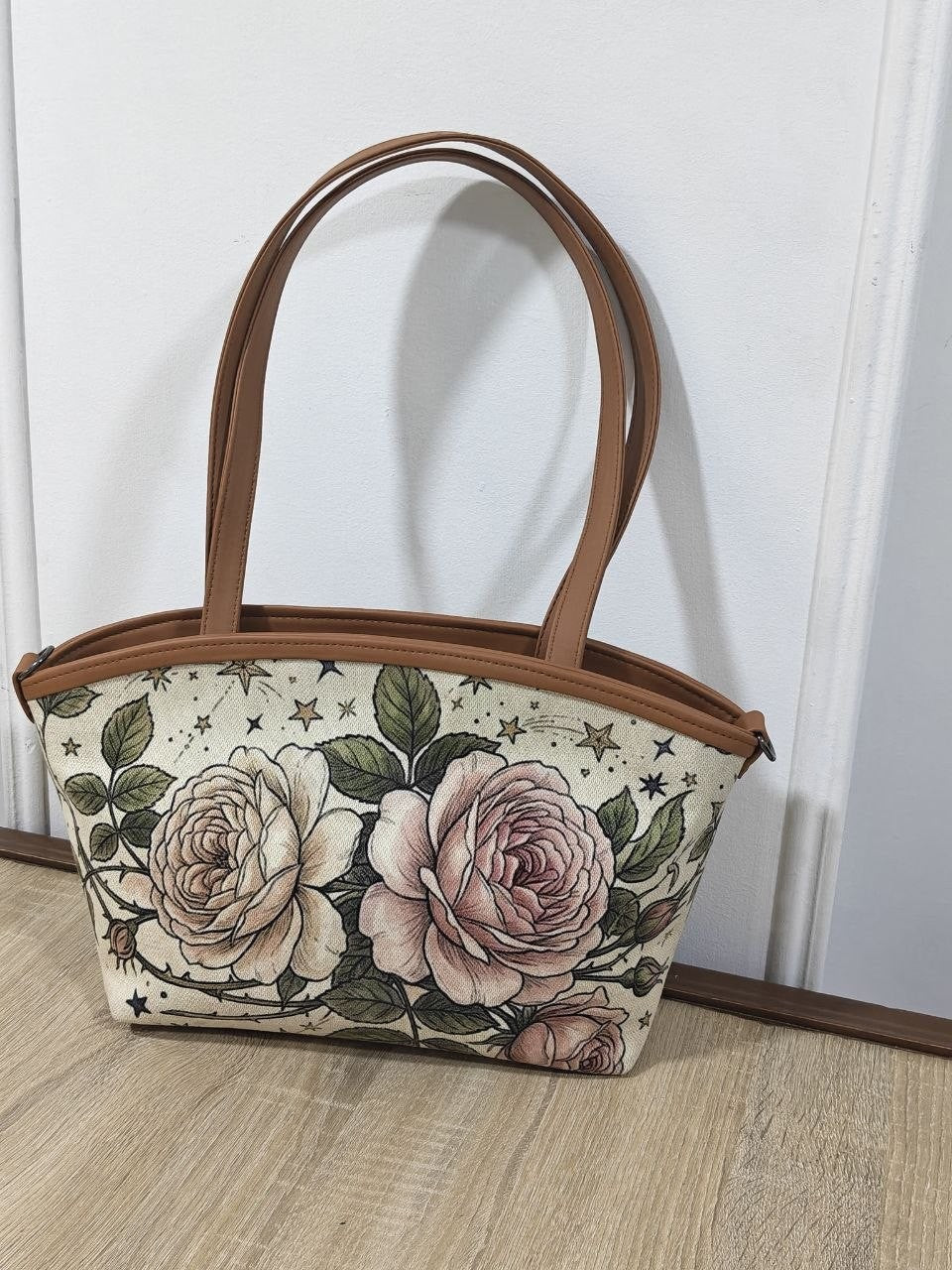 Wide Tote Bag Vintage Enchanted Garden with Celestial Star