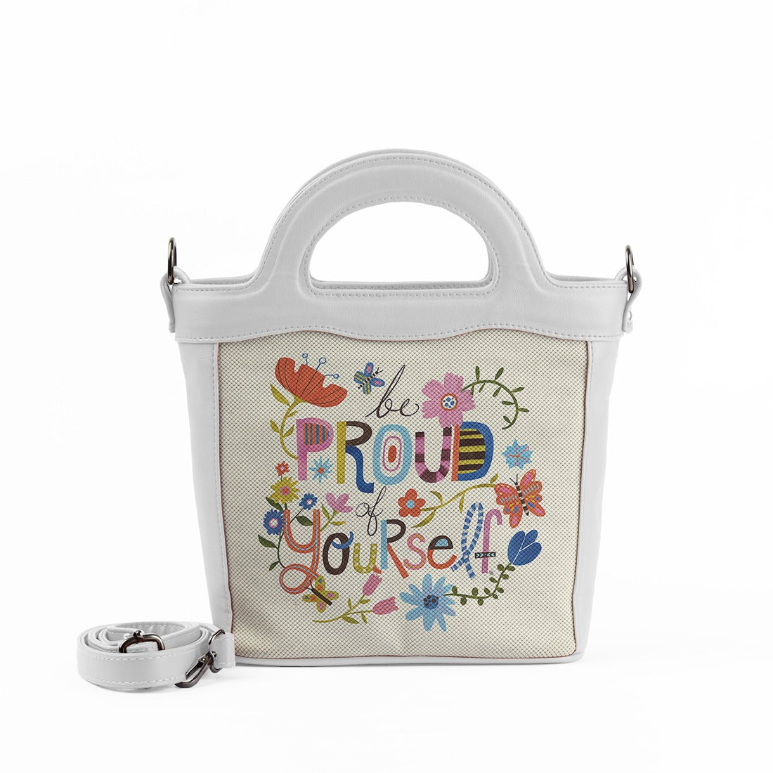 White Top Handle Handbag Be Proud of Yourself