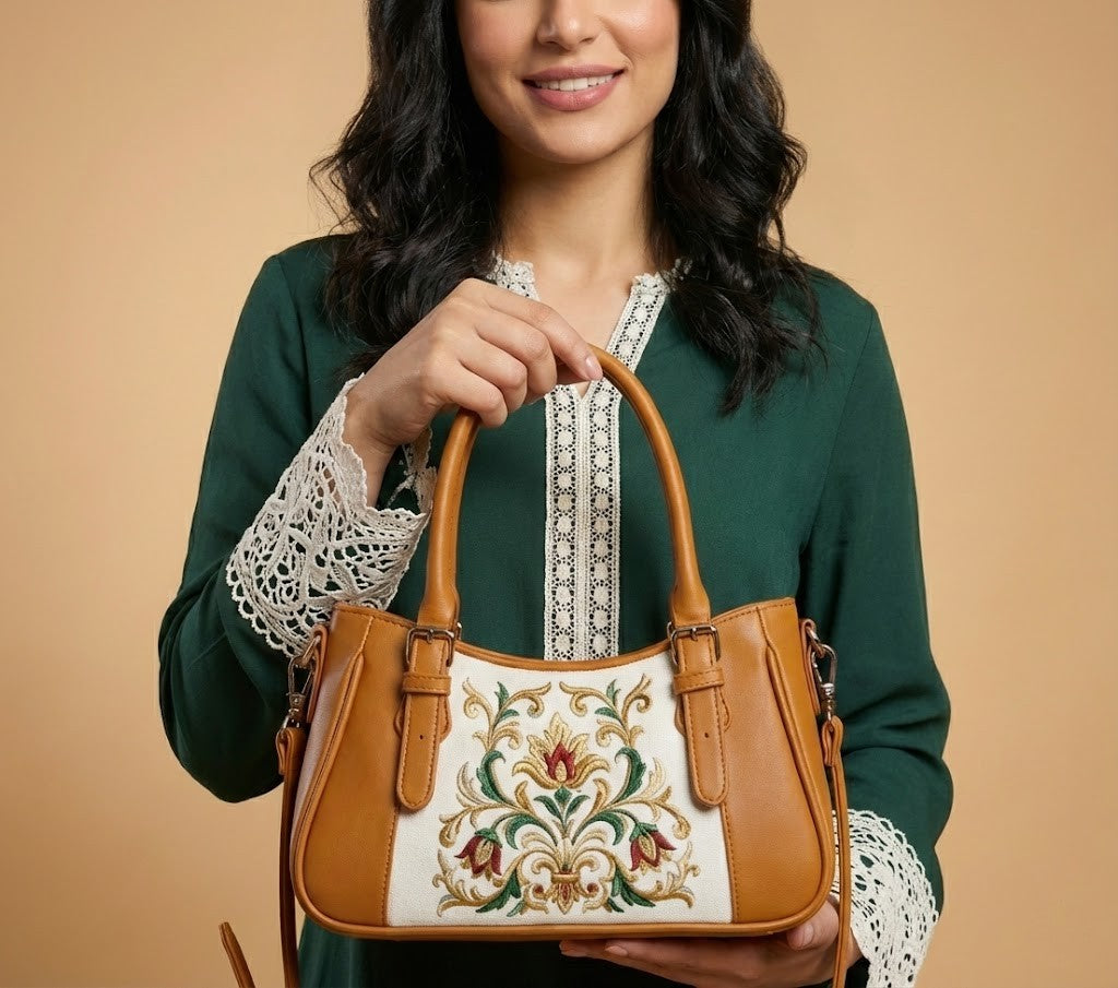 Havana Curve Satchel – Vintage Floral Embroidered Damask