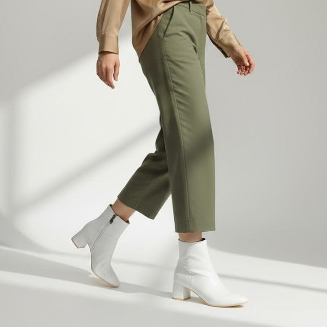 White Taupe Bold Stride Ankle Boots