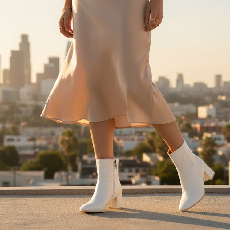 White Taupe Bold Stride Ankle Boots