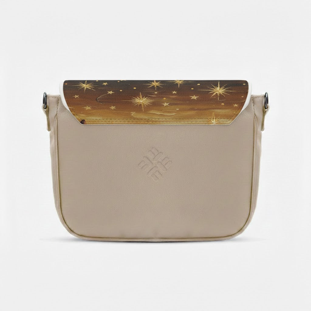 Beige Messenger Crossbody Painted Moon Art Saddle