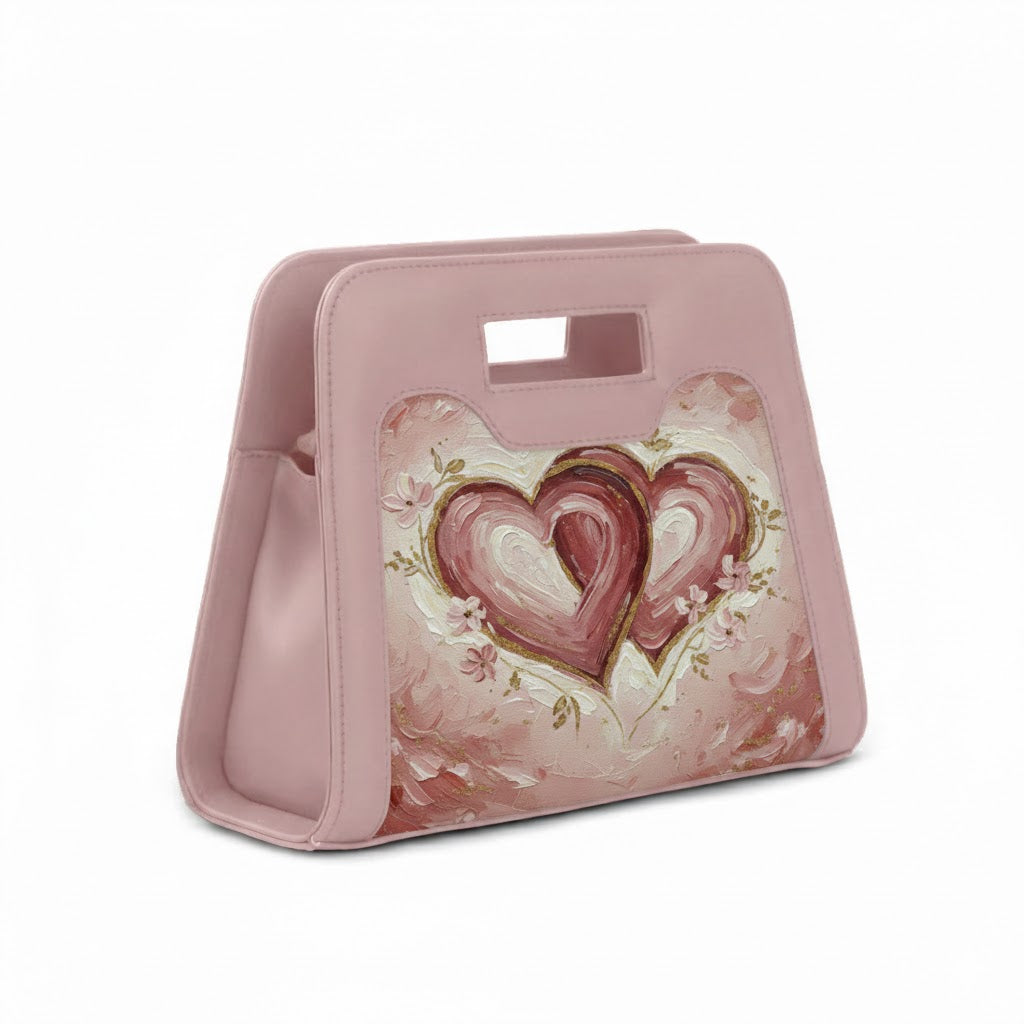 Rose Chic Peek Handbag Textured Impasto Pink Hearts Floral Gold Art - 2