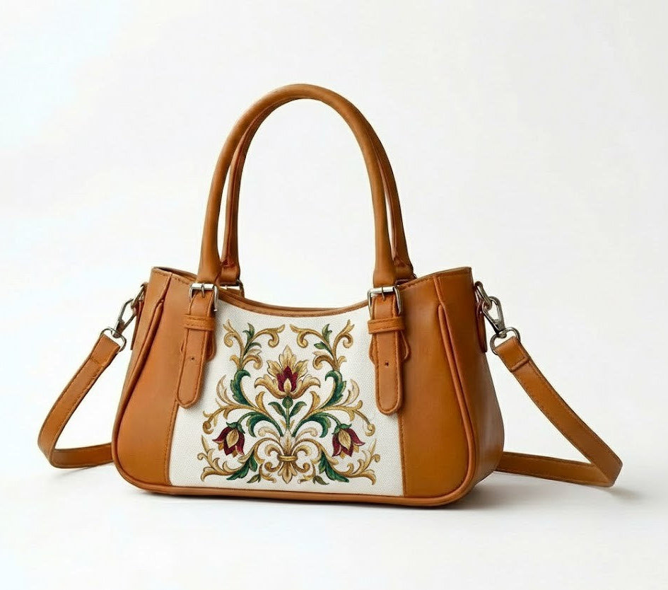Havana Curve Satchel – Vintage Floral Embroidered Damask