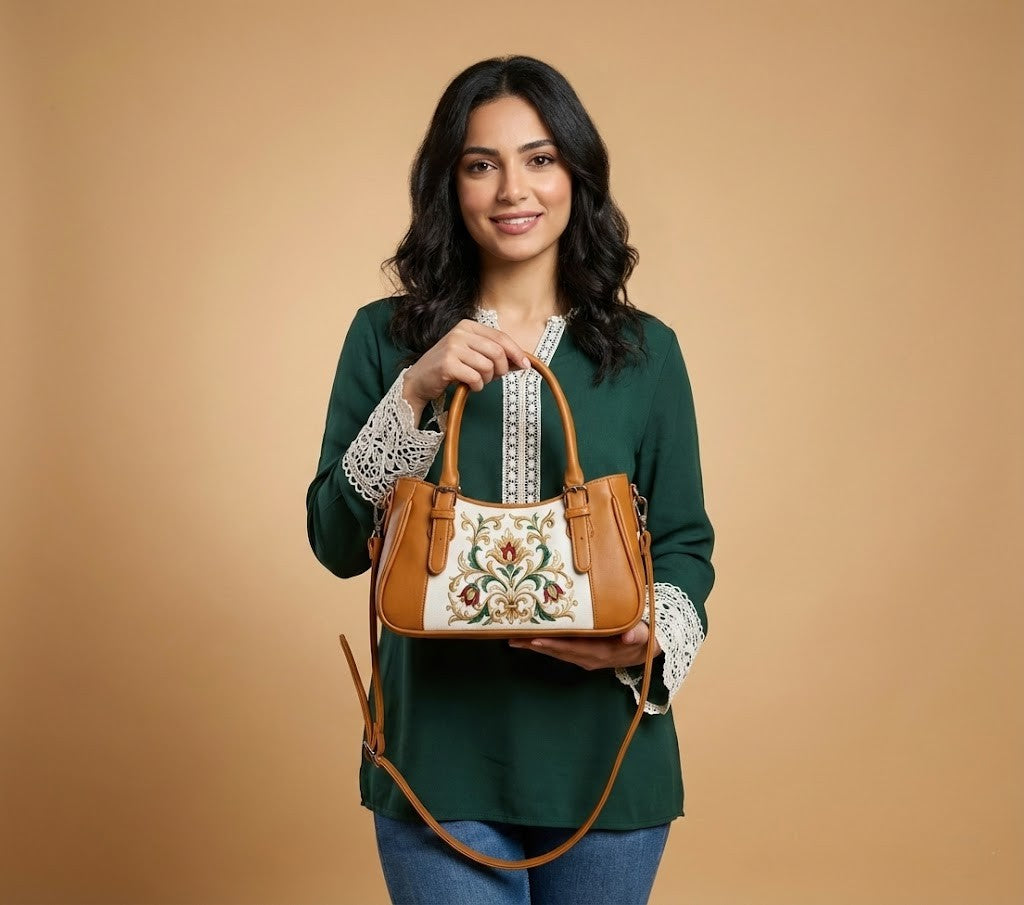 Havana Curve Satchel – Vintage Floral Embroidered Damask