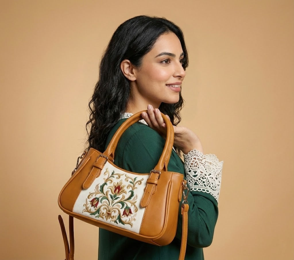Havana Curve Satchel – Vintage Floral Embroidered Damask