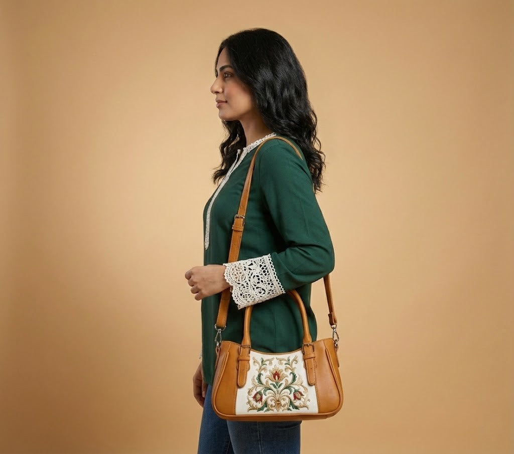 Havana Curve Satchel – Vintage Floral Embroidered Damask