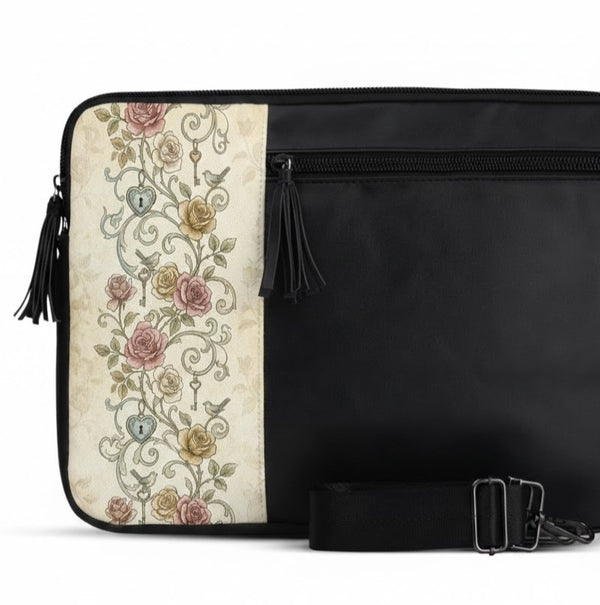 Vivid Laptop Sleeve Vintage Romantic Cottagecore Rose Botanical Floral Pattern