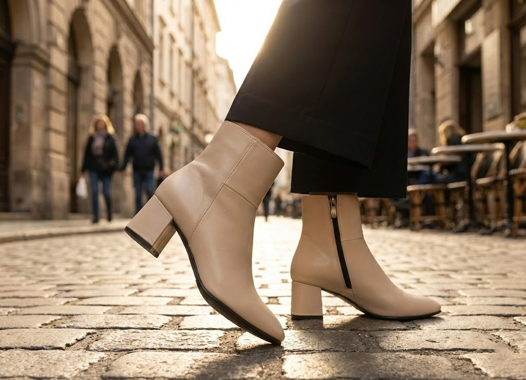 Beige Bold Stride Ankle Boots