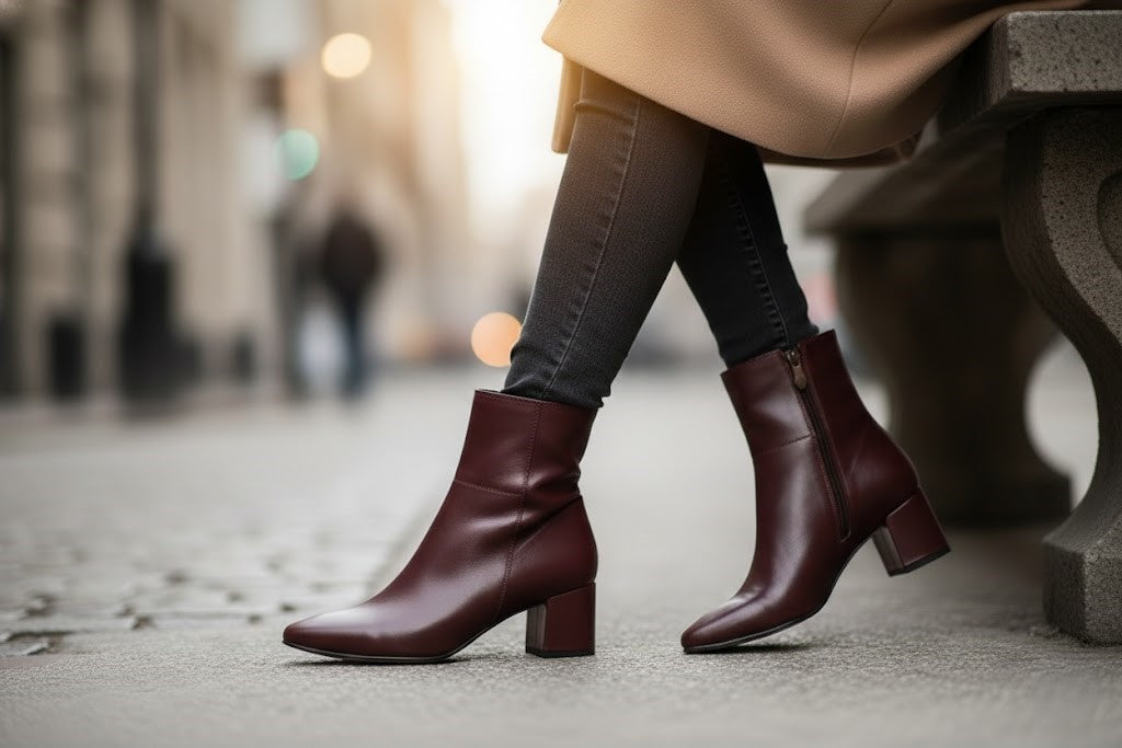 burgundy Bold Stride Ankle Boots