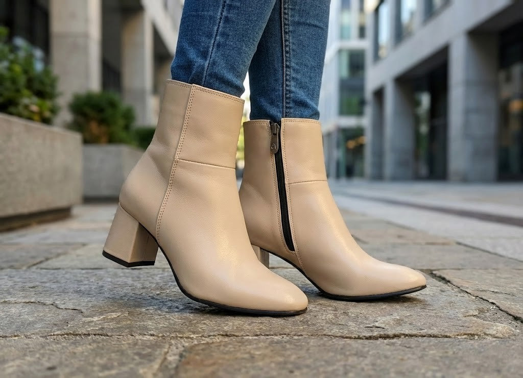 Beige Bold Stride Ankle Boots