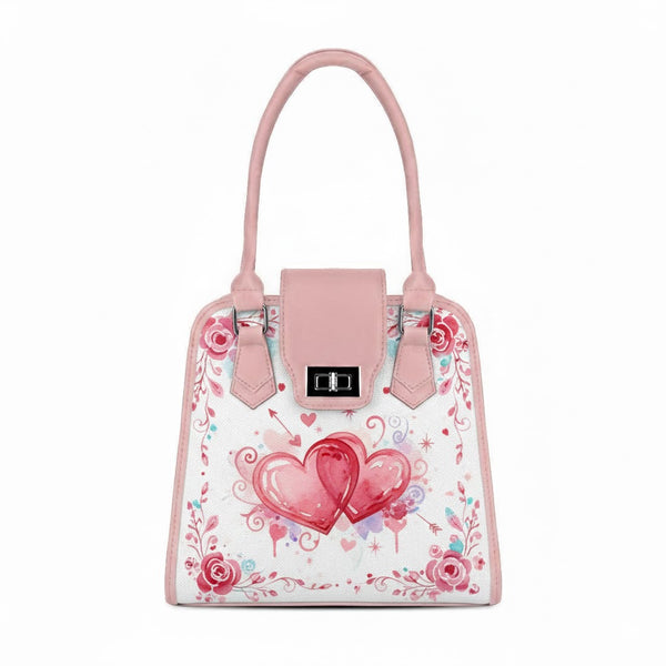 Rose Metropolitan Charm Bag Watercolor Two Hearts Valentine Floral Sublimation Art - 1