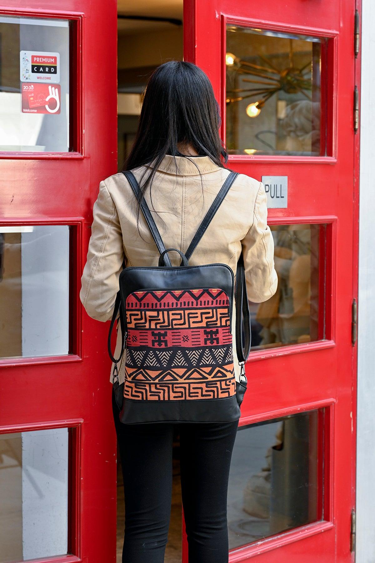 Black Laptop Backpack African Pattern