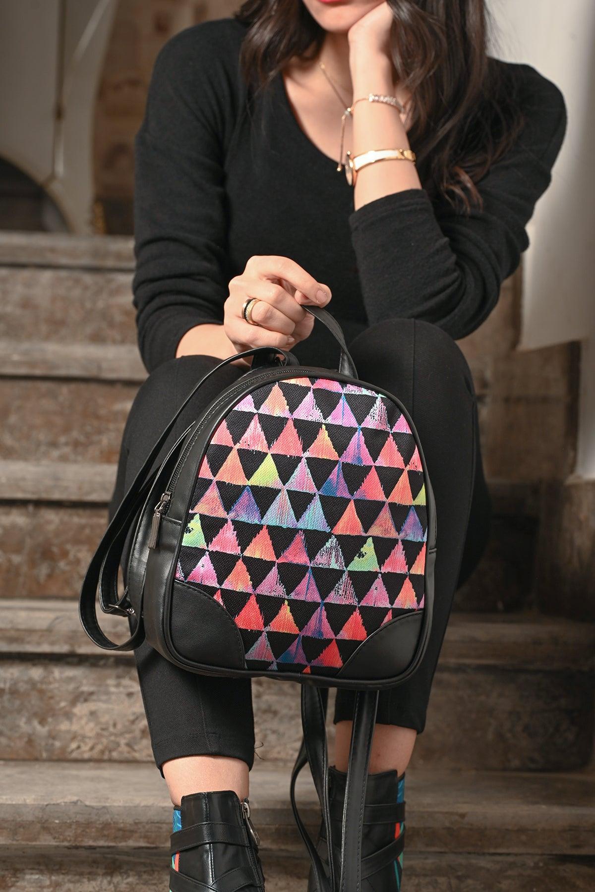 Black O Mini Backpacks Rainbow triangles - CANVAEGYPT