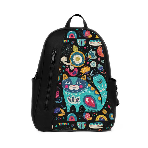 Black Mixed Backpack Cat And Flower - CANVAEGYPT