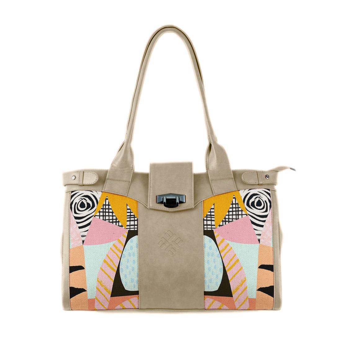 Beige Double Handle Large Bag Abstract - CANVAEGYPT