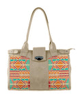 Beige Double Handle Large Bag Abstract Shapes