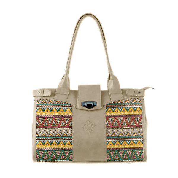 Beige Double Handle Large Bag African Abstract - CANVAEGYPT