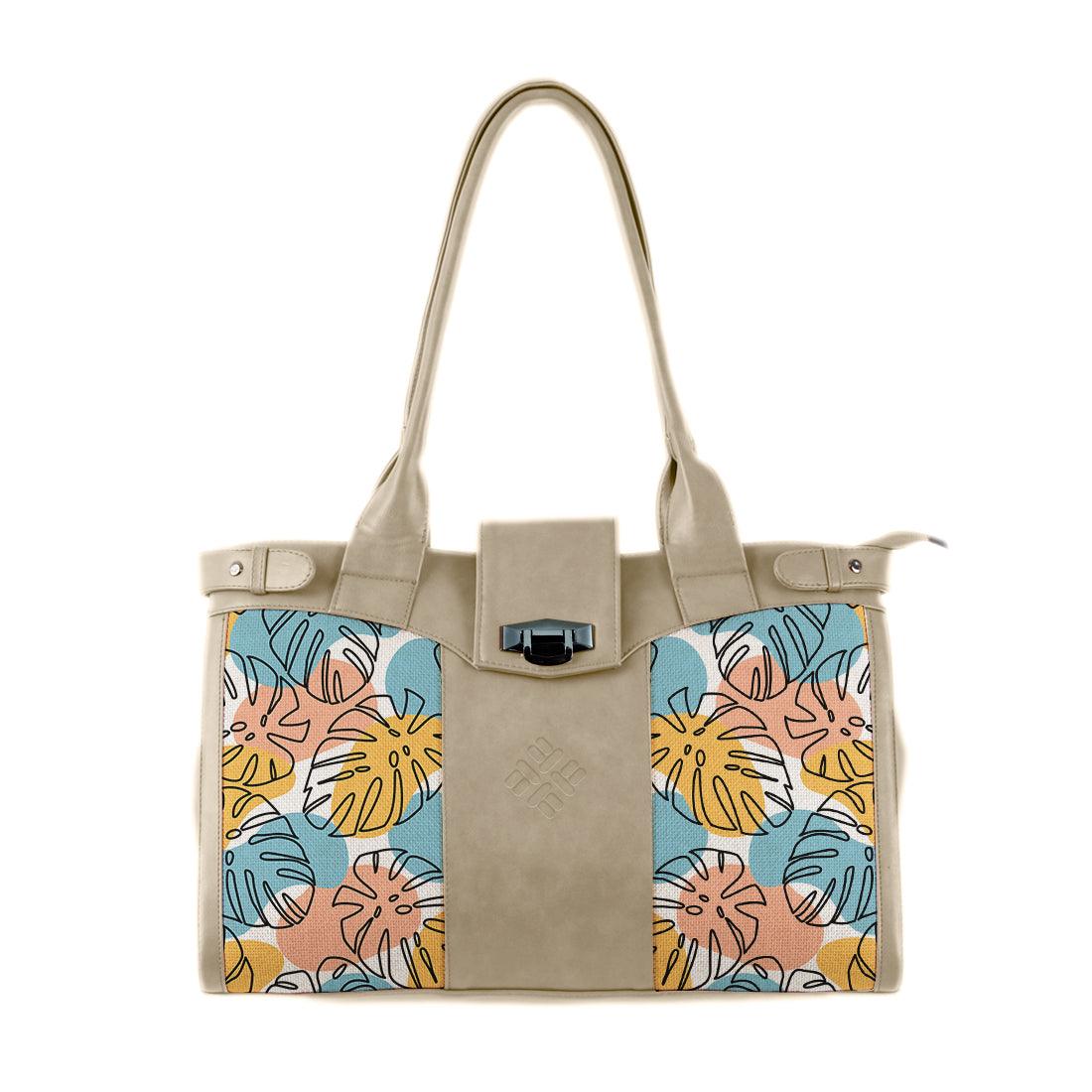 Beige Double Handle Large Bag Floral - CANVAEGYPT