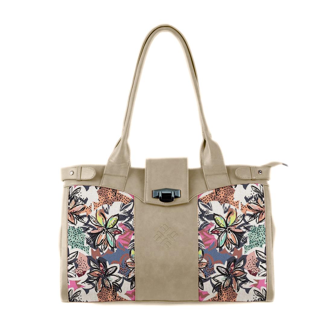 Beige Double Handle Large Bag Floral Skins - CANVAEGYPT