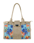 Beige Double Handle Large Bag Floral in blue