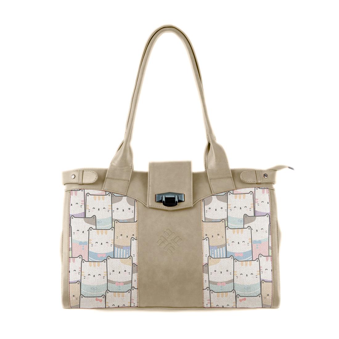 Beige Double Handle Large Bag Kitty - CANVAEGYPT