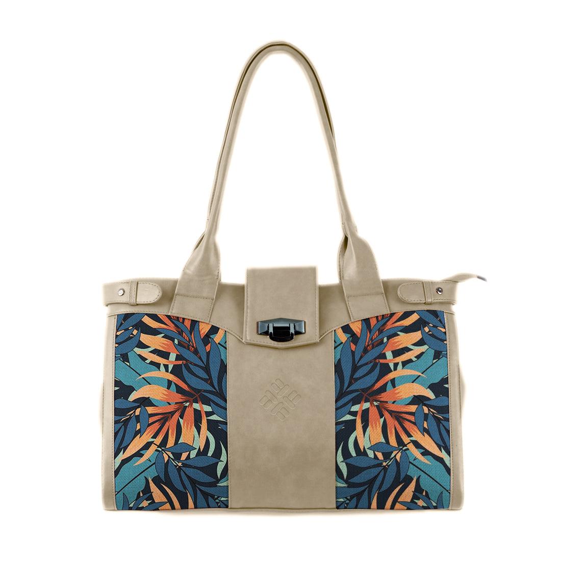 Beige Double Handle Large Bag Leaves - CANVAEGYPT