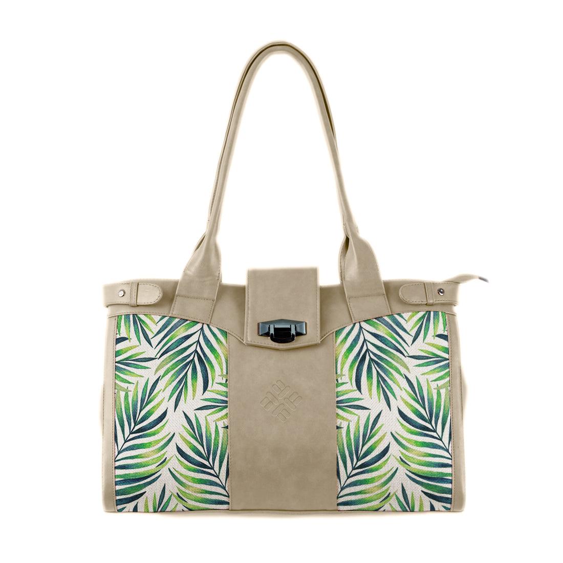 Beige Double Handle Large Bag Palm - CANVAEGYPT