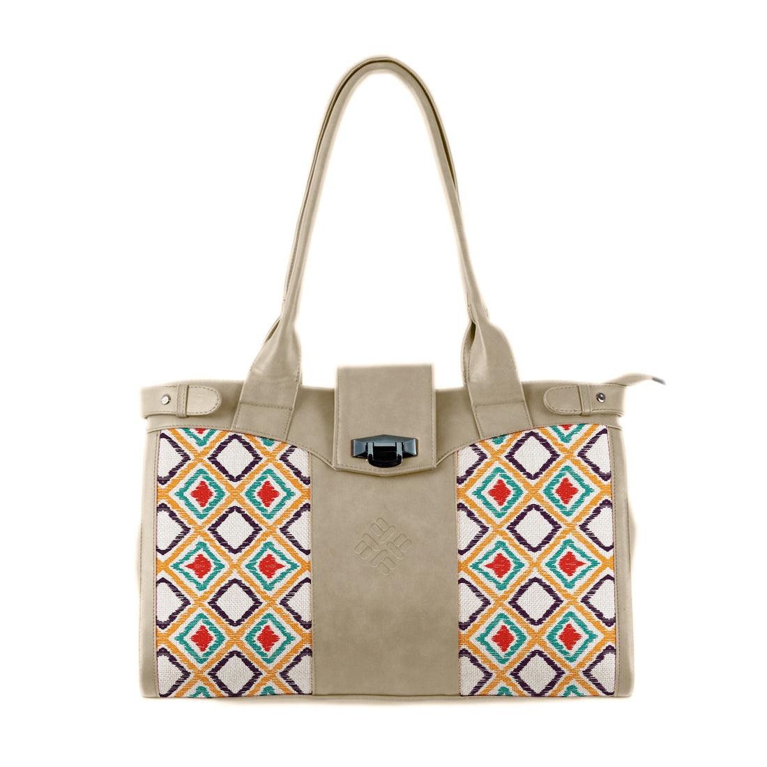 Beige Double Handle Large Bag Pixely - CANVAEGYPT
