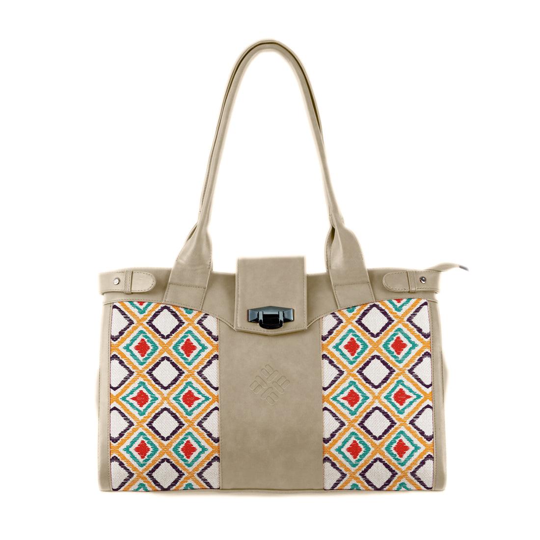 Beige Double Handle Large Bag Pixely - CANVAEGYPT