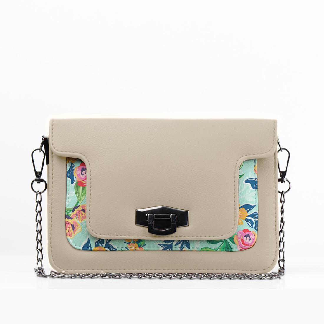 Beige Mini Embossed Chain Bag Floral - CANVAEGYPT