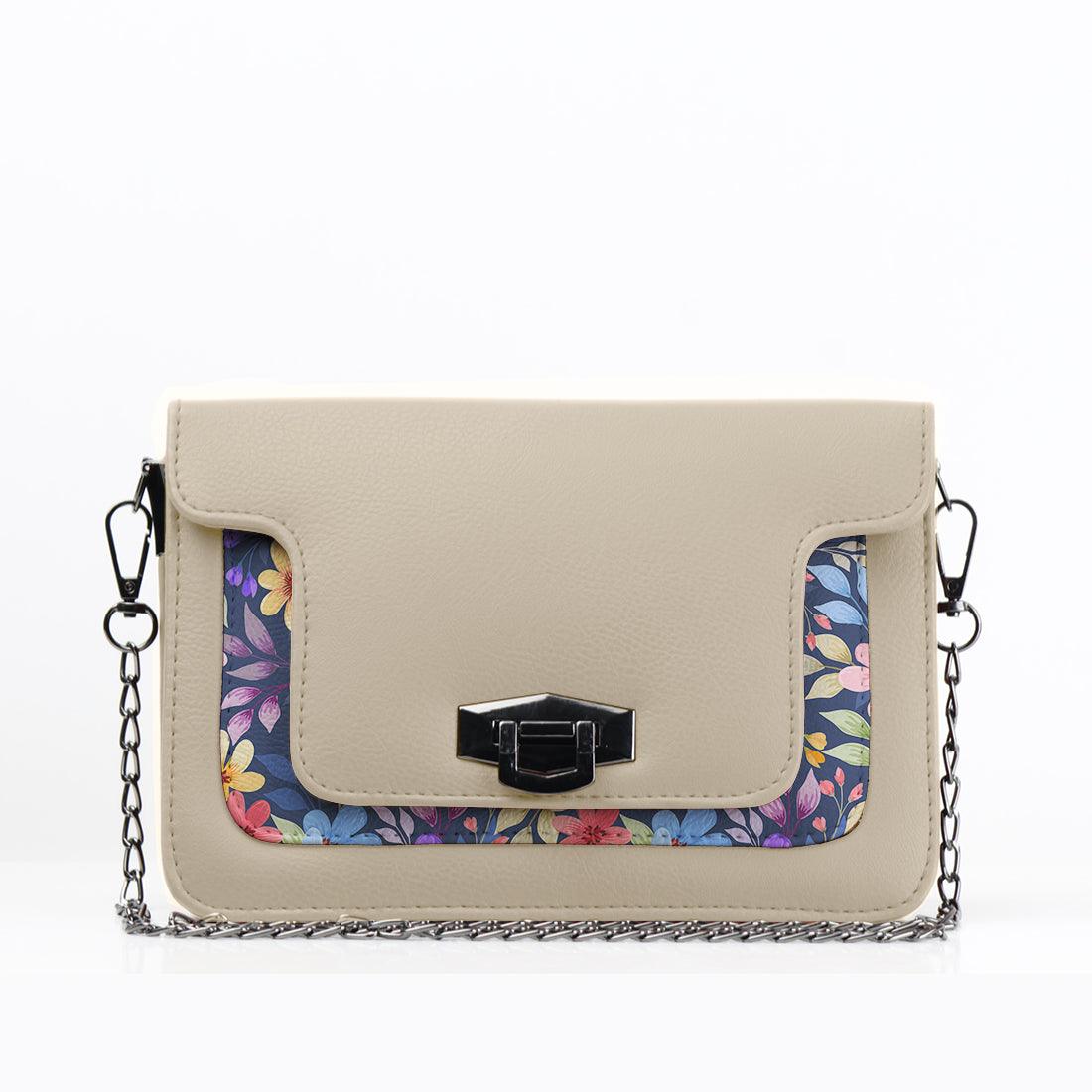 Beige Mini Embossed Chain Bag Purple Floral - CANVAEGYPT